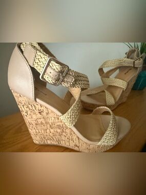 Not Rated Natural Raffia Cork Wedge Sandals